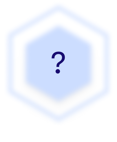 Blur effect over hexagon shape in blue and white with a question mark in the center.